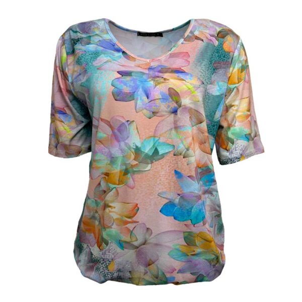Pink lady shirt korte mouw zalm print bloem